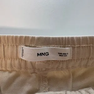 MNG Mango Wide Leg Pants Women Size S Beige Cotton Drawstring Utility Trousers thumbnail 3