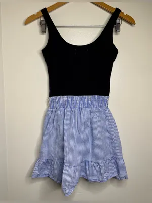 Y2K Abercrombie & Fitch Mini Babydoll Dress Smocked Waist Sz Small Navy Stripes thumbnail 3