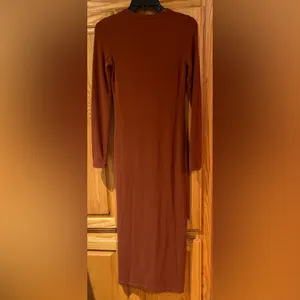 Aritzia Wilfred Free Button-Up‎ Knit Bodycon Midi Dress in Rich Chestnut Size XS thumbnail 5