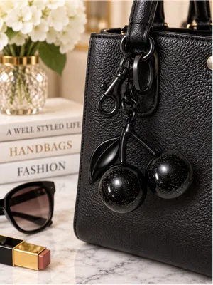 NEW Black Cherry Charm Keychain with Black Hardware NWT thumbnail 5