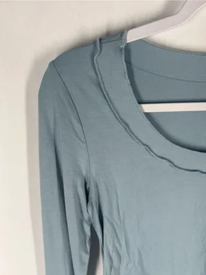 Women’s Long Sleeve Scalloped Edge Top - Dusty‎ Blue Y2K thumbnail 2