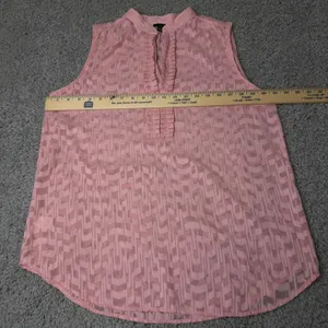 Ann Taylor Pink Burnout Ruffle Split Neck Sleeveless Blouse Top Large thumbnail 4