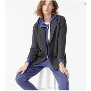 J.Crew Sweater Blazer Women Medium Gray Open Front Cotton H6915 Preppy Academic thumbnail 2