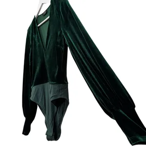Bardot Long Sleeve Velour Green Spring Bodysuit Size Medium Women’s thumbnail 4
