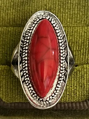 Boho/Design Red Oval Turquoise Stainless Steel Silver Statement Ring Size 8 thumbnail 1