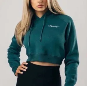 Alphalete Women's Cropped Long Sleeve Hoodie in Teal thumbnail 1