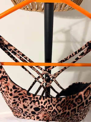 PINK Victoria's Secret Leopard-Print Strappy Sports Bra in Brown and Black thumbnail 3