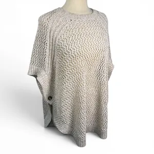 TALBOTS NWOT Open Stitch Poncho‎ in Rattan, Large, Bohemian Neutral Knit thumbnail 5