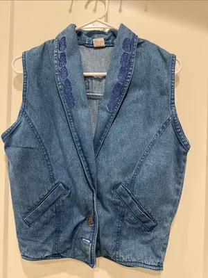 Denim Vest with Embroidered Shawl Collar vintage thumbnail 1