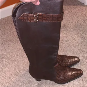 Prevata Brown Diana Leather Croc Heeled Boots thumbnail 7