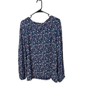 Lucky Brand Blue Floral Pattern Long Sleeve‎ Blouse XL thumbnail 4