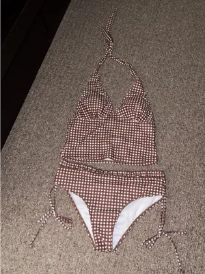 Brown checkered tankini bathing suit Size M thumbnail 1