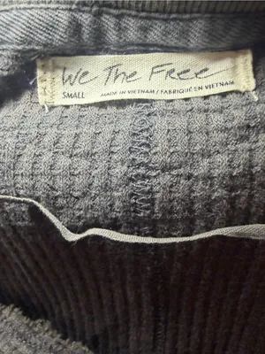 We The Free Owen Waffle Knit V Neck Boho Elbow Patch Top Grey Small. thumbnail 7