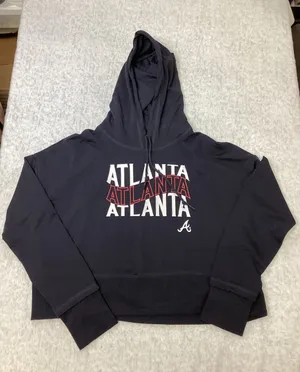Atlanta Braves MLB Womens Navy Cropped Hoodie Campus Lifestyle Size‎ Large NWT thumbnail 1