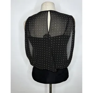 Bebe Black Rhinestone Studded Chain Trim Sleeveless Ruched Top Small thumbnail 4