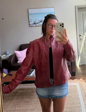 Vintage KYMO Burgundy Leather Jacket Red Size XXL thumbnail 1
