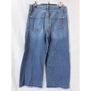 7 For All Mankind Cropped Wide Leg Jeans Women Blue Frayed Hem 28‎ thumbnail 2