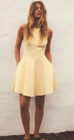 Zara mini halter godet butter yellow evening party wedding dress thumbnail 10