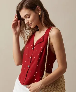 RIHOAS The Red V Neck Polka Dot Print Sleeveless Vest S thumbnail 2