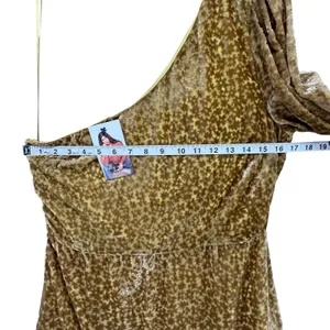 Molly Green Zion Burnout Velvet Dress L Gold Brown Floral One Shoulder Glam Boho thumbnail 5