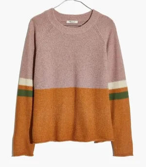 Madewell Striped Roll Trim‎ Waffle Knit Sweater Sz Medium Cotton Merino Wool thumbnail 1