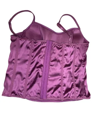 Victoria's Secret purple Pink Satin Chemise top corset Black Lace Crisscross L thumbnail 2