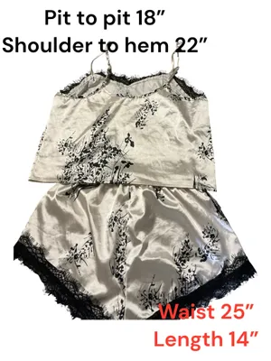 Satin Floral Cami & Shorts Pajama Set with Eyelash Lace Trim thumbnail 2