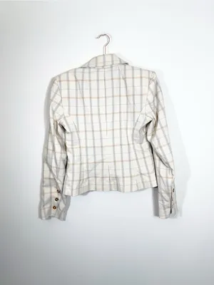 NWT Free People Whip Smart Classic Plaid Blazer Ivory Neutral XS thumbnail 5