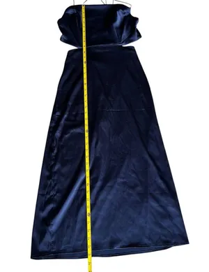 Lyaner Navy Blue Satin Midi Dress Cut Out Strappy Sexy Formal Wedding Event thumbnail 5
