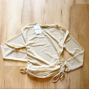 NWT Forever 21 Tan sheer ruched side tie Adjustable crop top Shirt Sz Med thumbnail 4