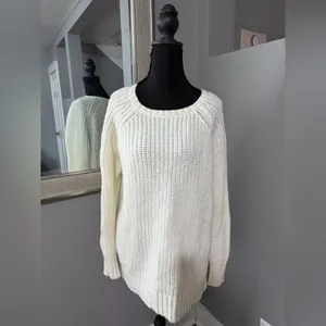 American Eagle Jegging Sweater Ivory Sparkle Knit Scoop Neck Large. thumbnail 2
