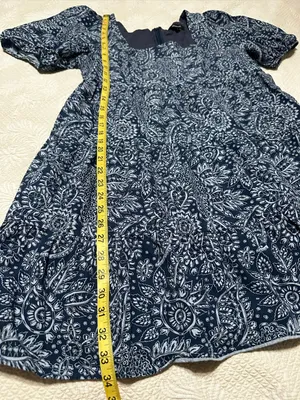 Madewell Blue Paisley Cotton Mini Dress Puff Sleeve Square Neck Size 8 boho thumbnail 5
