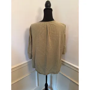 Multiples Olive Green Modal V-Neck Drab Henley Blouse 3/4 Sleeve Popover Boho thumbnail 4