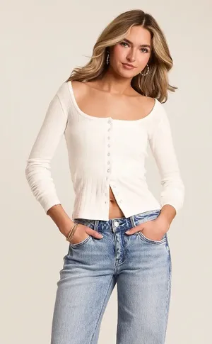 NWT Free People End Game Pointelle Top thumbnail 1