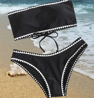 SheIn Whip Stitch Lace Up Bandeau Bikini thumbnail 1