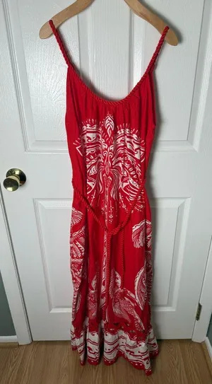 Farm Rio Red Majestic Coconut Tree Maxi Dress S thumbnail 3