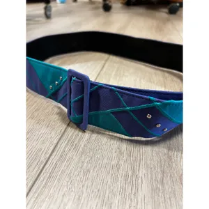 Vintage 80s Wide Waist Belt Purple Teal Geometric Embroidered Studded Size 16 thumbnail 3