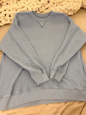 Aerie Waffle Knit Sweatshirt | Blue | Size M thumbnail 3
