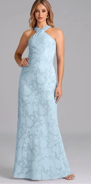 Azazie Blue floral dress thumbnail 1