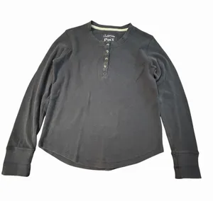 Pact Thermal Waffle‎ Knit Henley Shirt Small Charcoal Gray Organic Cotton #H12-2 thumbnail 1