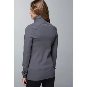 Lululemon Nice Asana Jacket Brushed Soot Light Grey Full Zip Thumbholes Size 8 thumbnail 2