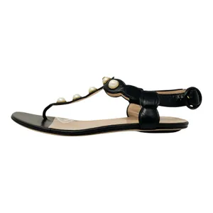 Gucci Willow Black Leather Faux Pearl GG Logo T-Strap Sandals 38 thumbnail 2