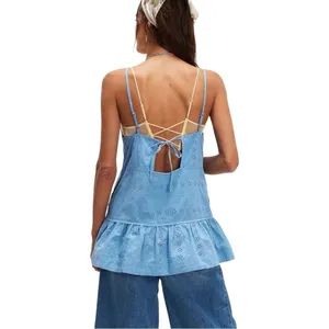 Free People All Caught Up Tunic Baby Blue Eyelet Sweet Open Back Shirt‎ XS New thumbnail 3