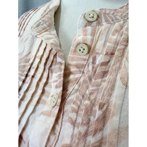 Faherty Linen Blend‎ Palm Print Pintuck Henley Shift Dress Peach Cream XXL thumbnail 3