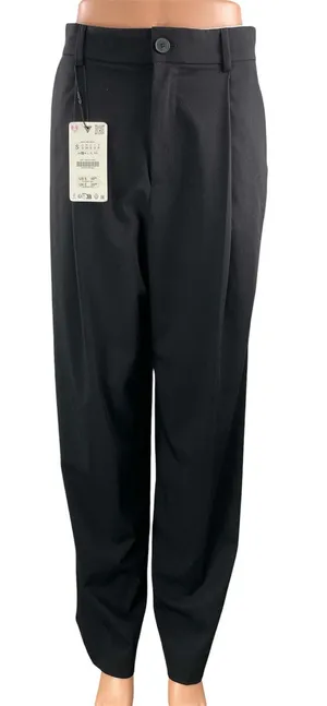 NEW Zara Women's Black High Rise Pleated Wide Leg Trousers Dress Pants Size S thumbnail 1