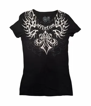 Affliction Black Graphic Skull Cross Tee Size Medium Fitted Y2K thumbnail 1