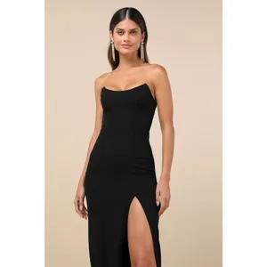 Lulus Sensational Beauty Black Strapless Maxi Dress Bridesmaid Holiday Medium thumbnail 8