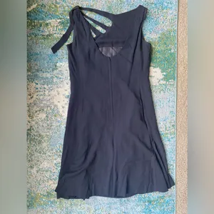 Vintage 60s Neal-McClintock black crepe sleeveless swing dress, size 12 large thumbnail 5