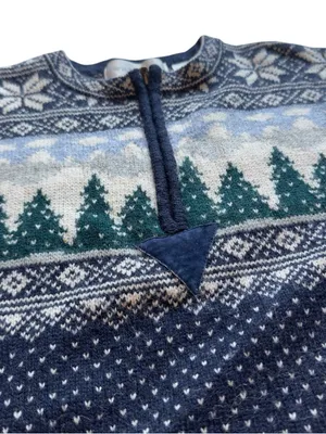 Paris Sport Club Shetland Wool Fair Isle Quarter Zip Sweater Small Nordic Knit thumbnail 8