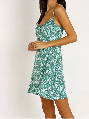 For Love & Lemons Zamira Button Front Dress Kelly Green Floral Mini Slip Dress S thumbnail 4
